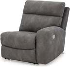 Signature Design by Ashley Contemporary Next-Gen DuraPella L-Shape Symmetrical Faux Leather 5-Piece Power Reclining Sectional with Adjustable Headrest and USB Charging Ports, Gray