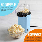 Tasty Hot Air Popcorn Popper, Healthy and Delicious Popcorn in Minutes, Fast and Easy-to-Use, Built-In Measuring Cup and Butter Warmer, 8 Cups, Blue