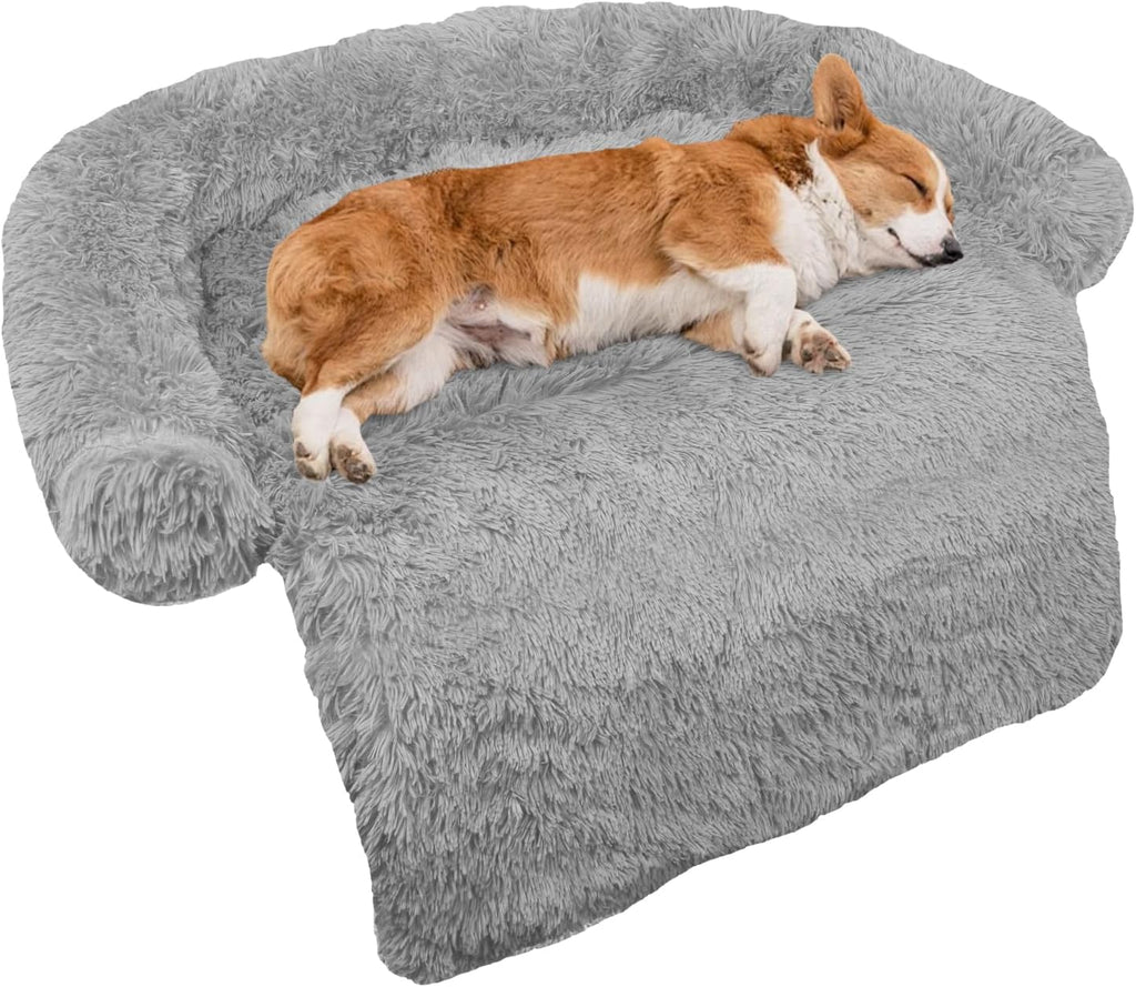 GGIB Cooling Dog Bed Mat with Bolster Pillow Washable Dog Couch Cover Breathable Summer Pet Couch Bed Protector Indoor(Large, Cooling Grey)
