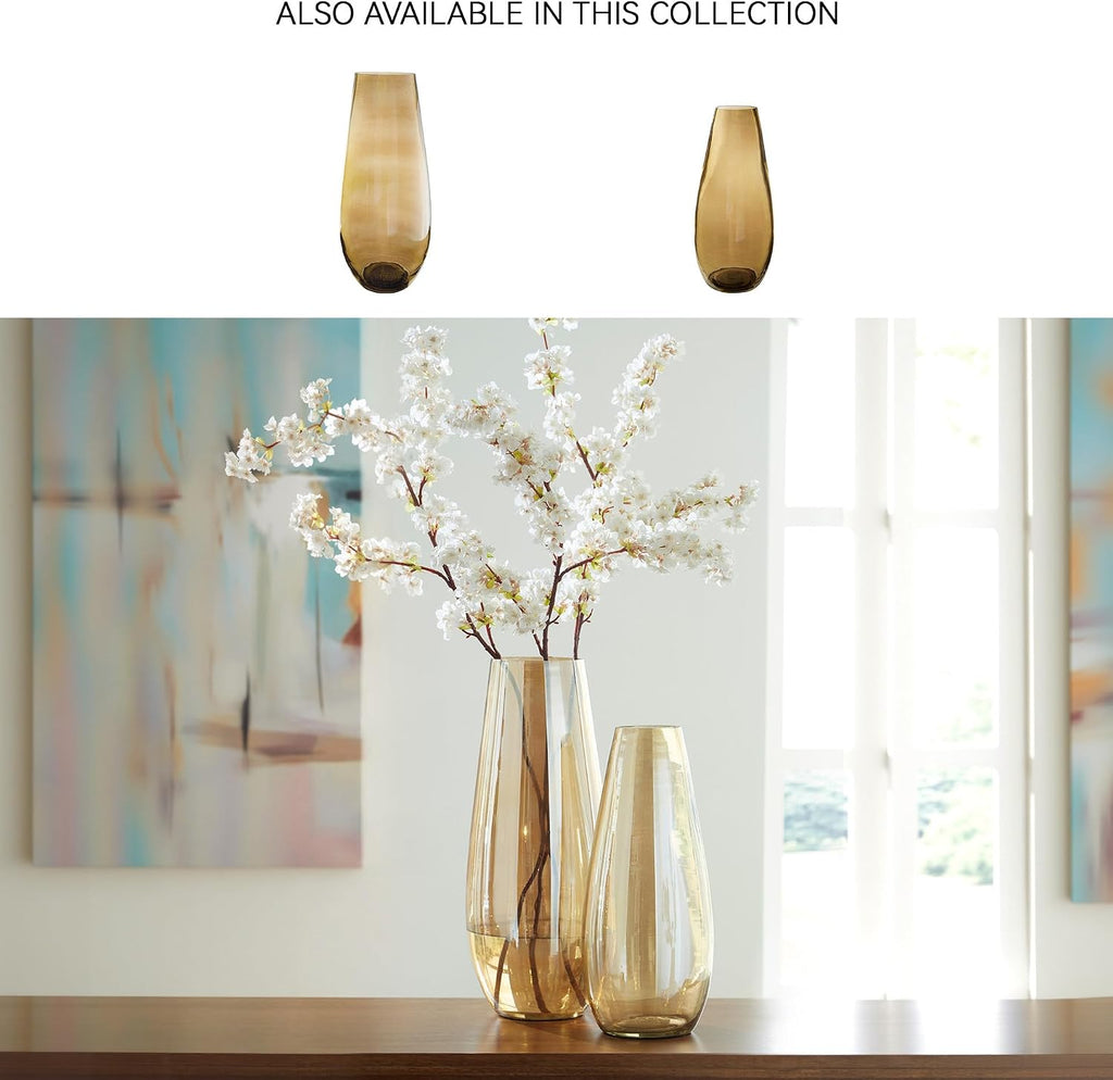 Signature Design by Ashley Rhettman Farmhouse Indoor/Outdoor 16" Glass Tabletop Vase, Light Brown