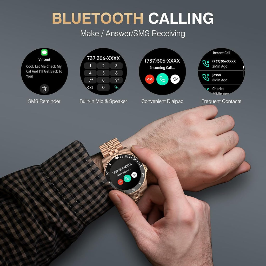 SOUYIE AI Smart Watch for Men, 1.19" AMOLED 44mm, 24/7 Heart Rate Blood Pressure Blood Oxygen Sleep Monitor, 107 Sports Tracker, IP67 Waterproof, Bluetooth Call Voice Assistant, for Android iOS Gold