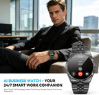 Luxury Smart Watch with Bluetooth Calls, Heart Rate/Blood Pressure/Blood Oxygen/Sleep Monitor, 1.32" AMOLED Display, 160+ Sports Modes, IP68 Waterproof, Compatible with iOS Android for Men Women Black