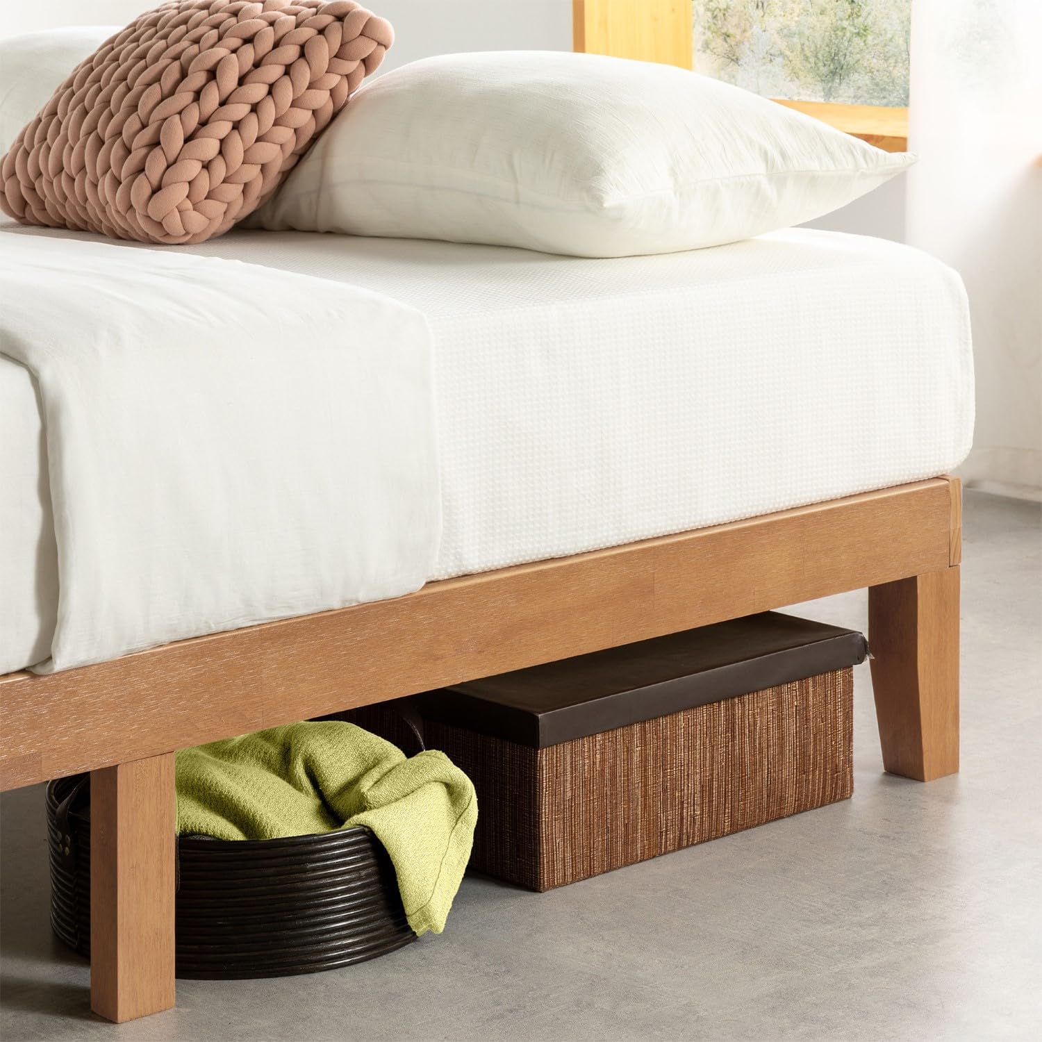Mellow Naturalista Classic - 12 Inch Solid Wood Platform Bed with Wooden Slats, No Box Spring Needed, Easy Assembly, Queen, Pine