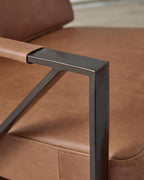 Signature Design by Ashley Garronmont Mid-Century Modern Leather Accent Chair with Metal Frame, Light Brown & Metallic