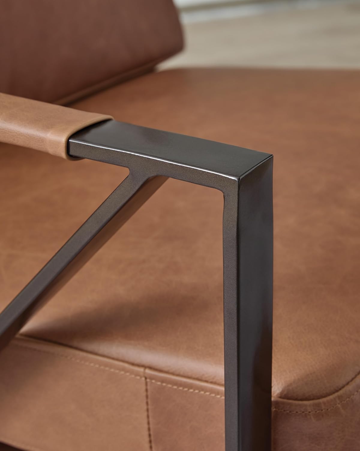 Signature Design by Ashley Garronmont Mid-Century Modern Leather Accent Chair with Metal Frame, Light Brown & Metallic