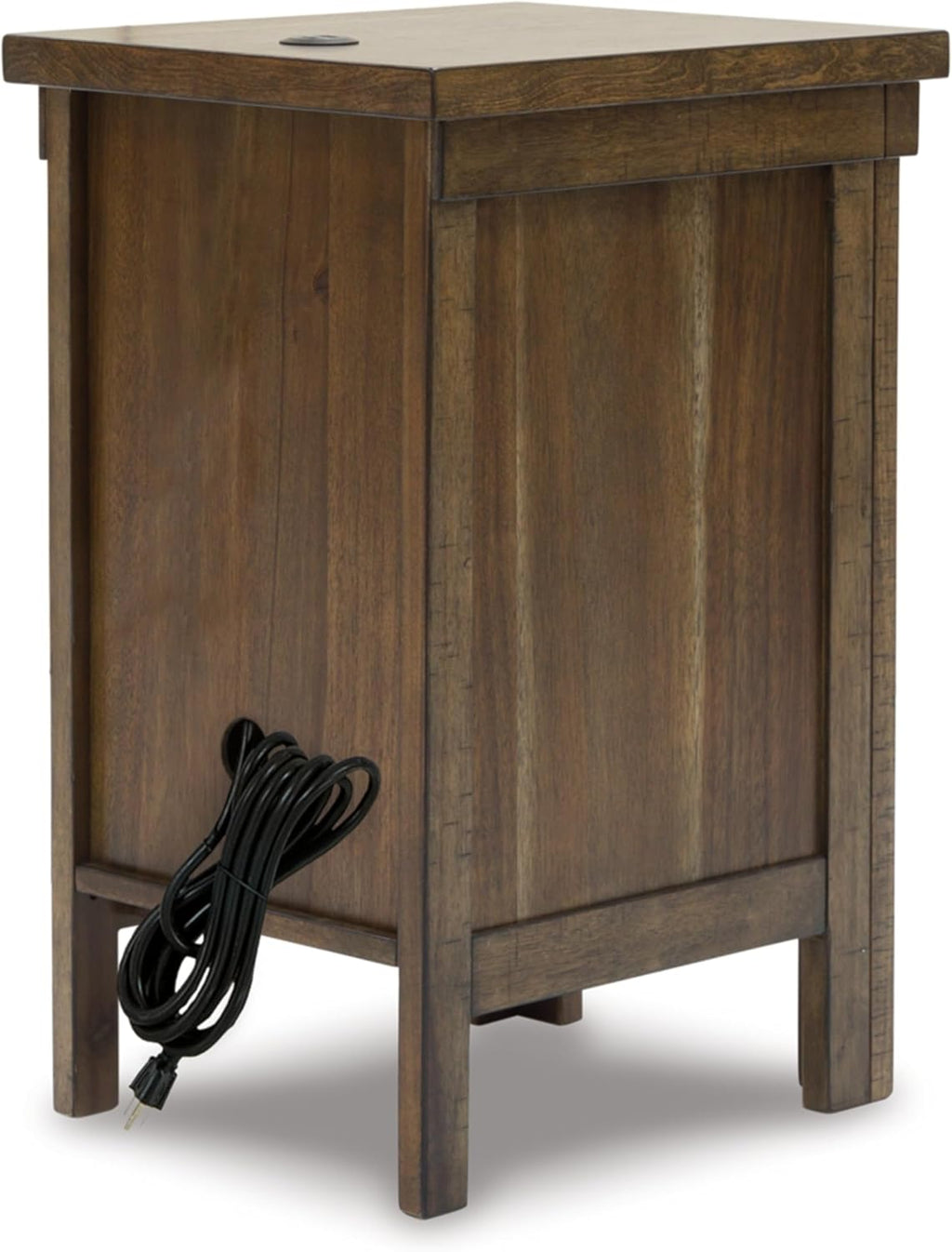 Signature Design by Ashley Moriville Rustic Farmhouse End Table with 1 Cabinet Door and USB Ports, Brown
