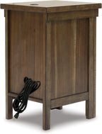 Signature Design by Ashley Moriville Rustic Farmhouse End Table with 1 Cabinet Door and USB Ports, Brown
