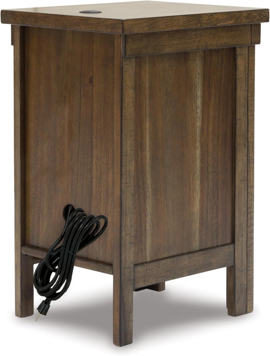 Signature Design by Ashley Moriville Rustic Farmhouse End Table with 1 Cabinet Door and USB Ports, Brown