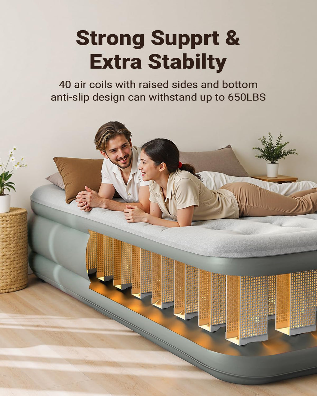 iDOO Air Mattress Queen with Built in Pump, 18 Raised Comfort Inflatable Blow up Mattress, Upgraded Support Structure Portable Air Bed for Guests and Home, Colchon Inflable, 650 lbs Max