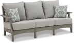 Signature Design by Ashley Visola 80"W 3-Seat Outdoor Patio Sofa, HDPE Wood Look, Couch with Performance Cushions for Deck Furniture, Gray