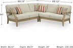 Signature Design by Ashley Clare View Outdoor Sectional, 3-Piece Eucalyptus Wood Couch, Nuvella Performance Fabric Cushions, Contemporary Patio Furniture Set for Deck or Backyard, Beige
