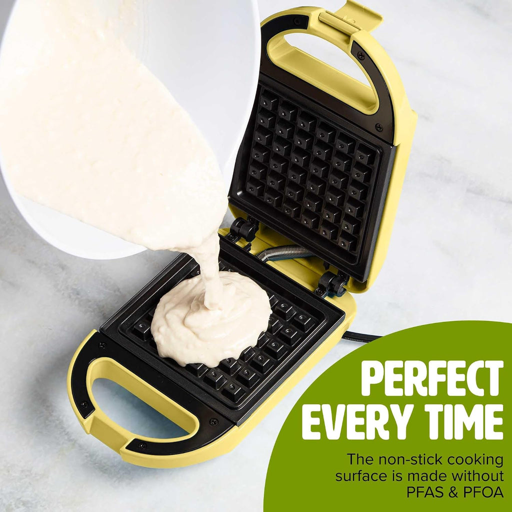 Tasty Mini Nonstick Waffle Maker, Perfect for Individual Waffles, Hash Browns, Brownies and more, Quick Results, Easy Clean Up, 600W, Yellow