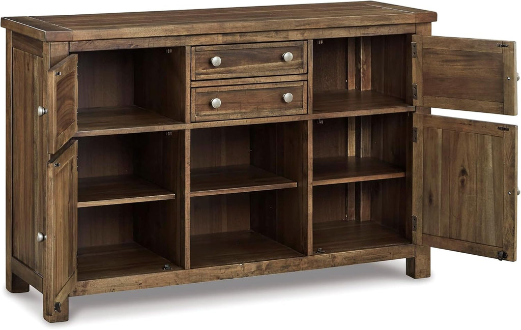 Signature Design by Ashley Moriville Dining Server, Rustic Sideboard Buffet Cabinet, 56" W, Grayish Brown, Storage for Kitchen & Dining Room