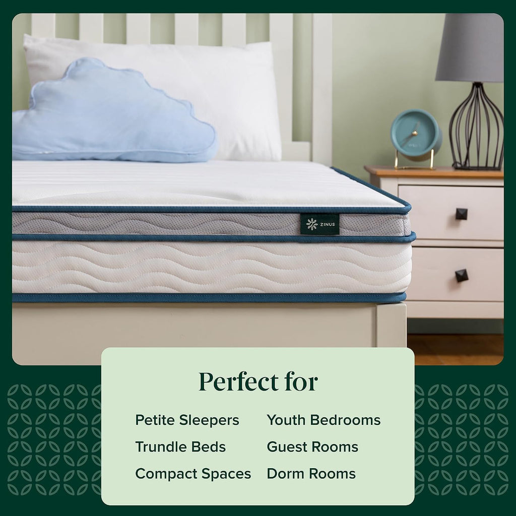 Zinus 6 Inch Spring Sensation Hybrid Mattress [New Version], Medium Firm Feel, Fiberglass Free, Youth and Guest Bedroom, Mattress in A Box, Twin