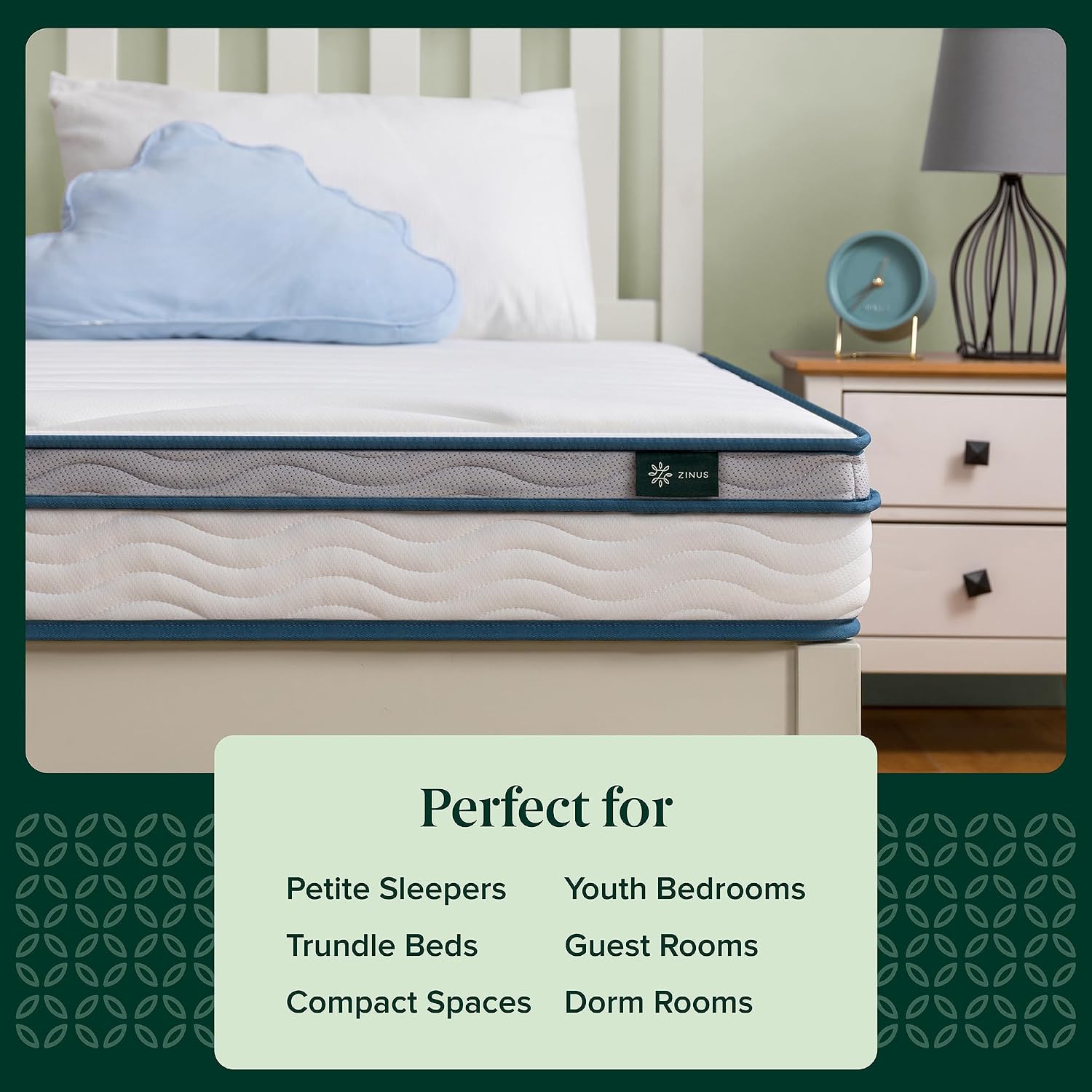 Zinus 6 Inch Spring Sensation Hybrid Mattress [New Version], Medium Firm Feel, Fiberglass Free, Youth and Guest Bedroom, Mattress in A Box, Twin