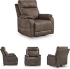 Signature Design by Ashley Crestmeade Modern Dual Motor Power Lift Recliner with Adjustable Backrest, USB Ports, Heat and Massage Function, Dark Brown