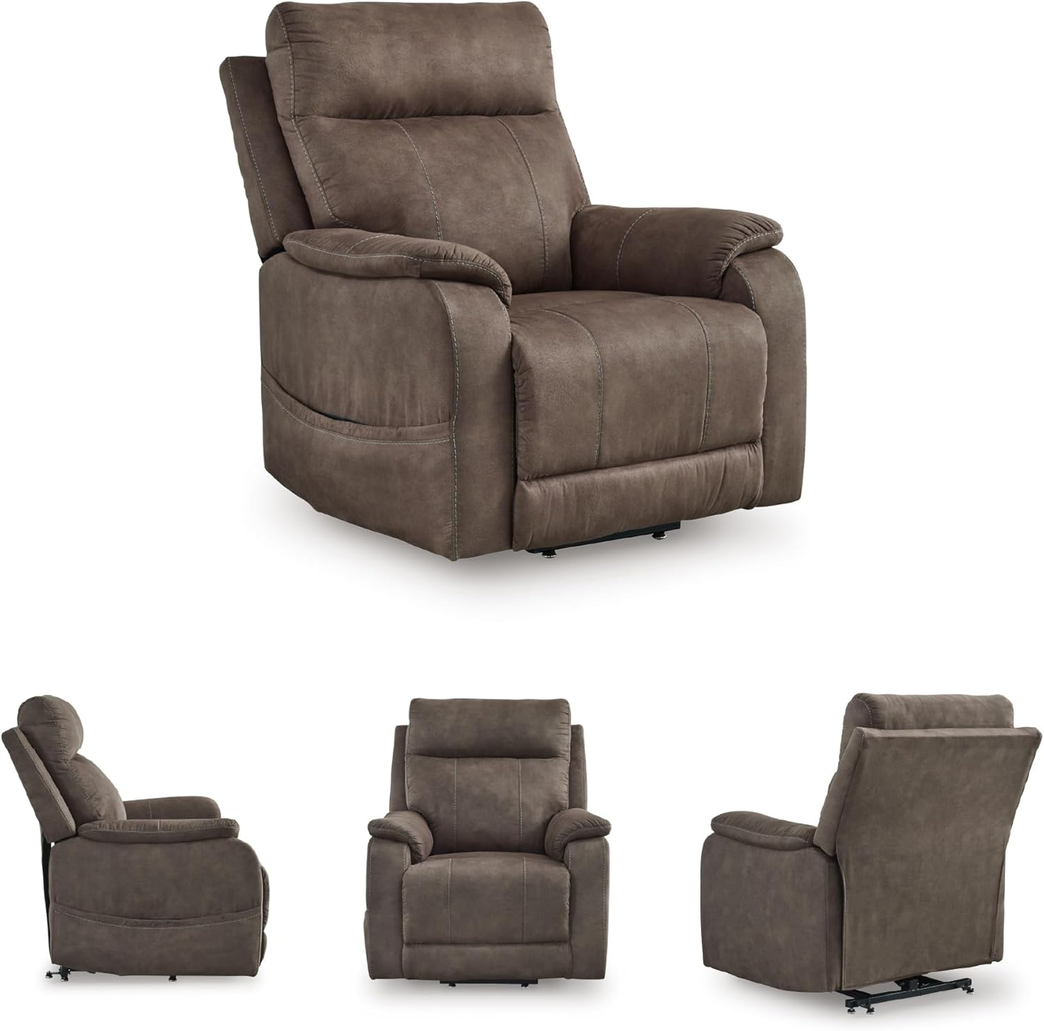 Signature Design by Ashley Crestmeade Modern Dual Motor Power Lift Recliner with Adjustable Backrest, USB Ports, Heat and Massage Function, Dark Brown