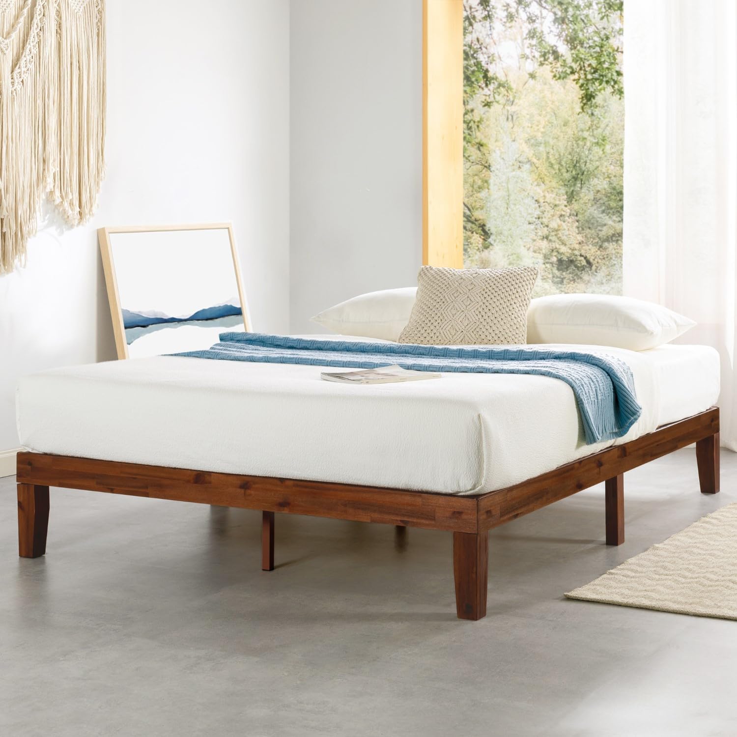 Mellow Naturalista Classic - 12 Inch Solid Wood Platform Bed with Wooden Slats, No Box Spring Needed, Easy Assembly, Queen, Pine