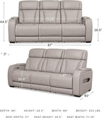 Signature Design by Ashley Boyington Contemporary Leather Match Power Reclining Sofa with USB Charging Ports, LED Lights and Adjustable Headrest, Light Gray