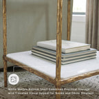 Signature Design by Ashley Ryandale Square Accent Table for Living Room, Sand‑Casted Aluminum Frame With Brass Finish, Glass Top and White Marble Shelf, 21" Size