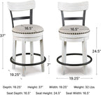 Signature Design by Ashley Valebeck Barstool, Rustic-Industrial Counter Height Chair, 360° Swivel, Wood & Metal Frame, Cushioned Seat, Ideal for Kitchen Island with Seating, Vintage White