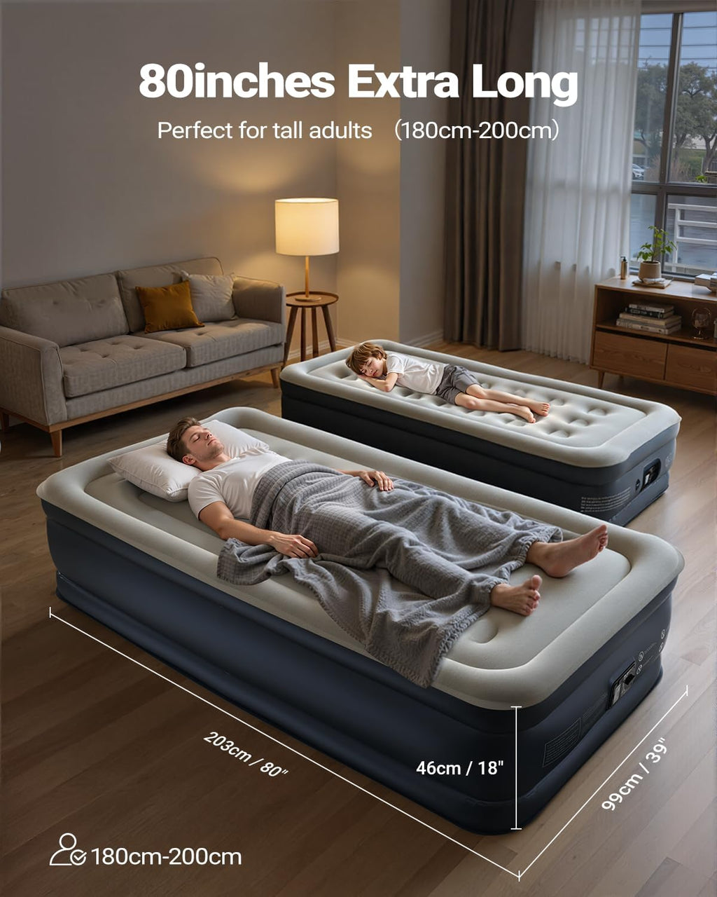 iDOO Twin XL Air Mattress Built in Pump, Upgraded Inflatable Blow up Mattress, 2-Min Twin Size Air Mattress for Home Guest, 80'' Extra Long Air Bed with Carry Bag, Colchon Inflable