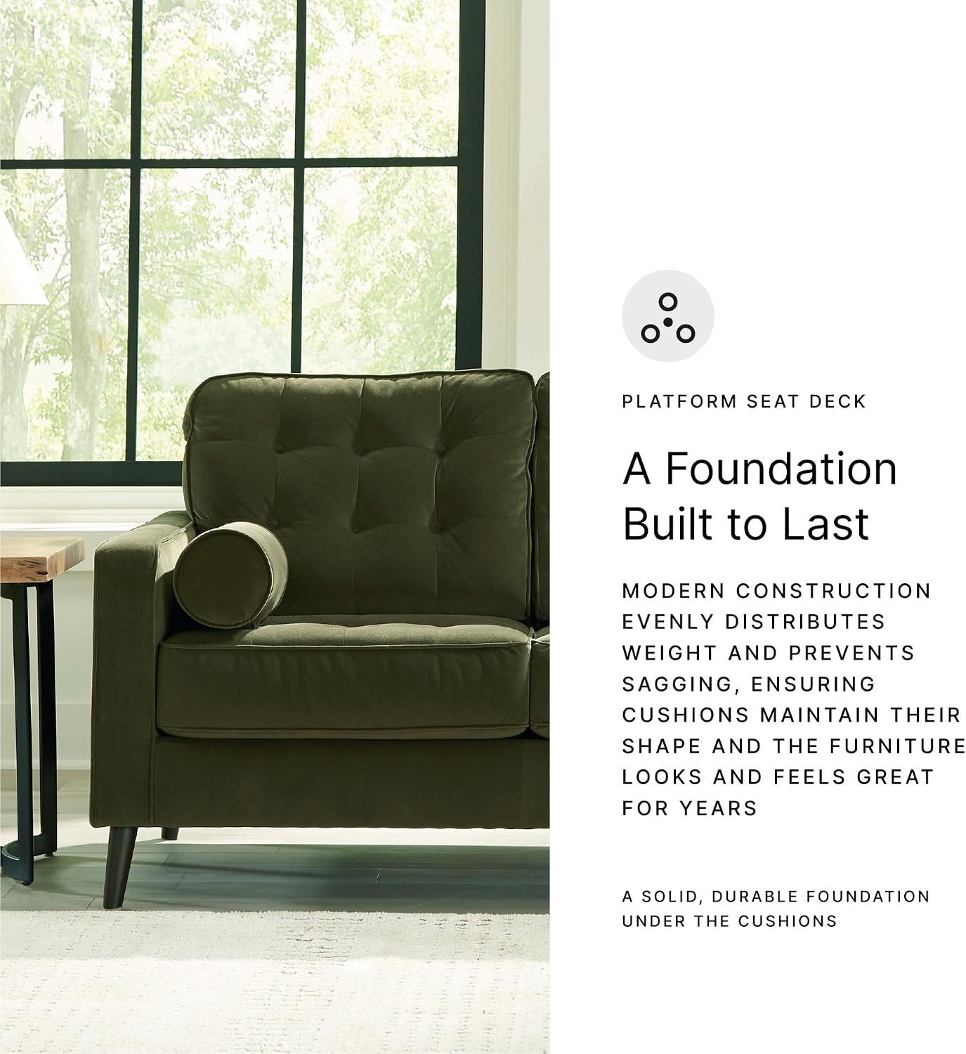 Signature Design by Ashley Reveon Lakes Contemporary Loveseat with Tufted Cushion and Removable Cushion, Green