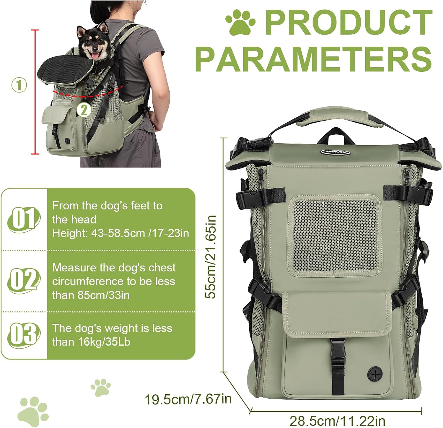 Wakytu Dog Backpack Carrier for Small Dogs,Pet Carrier for Travel & Hiking | Hands-Free Puppy Backpack,Adjustable Padded Breathable Straps,Ergonomic Front Facing Dog Carrier Backpack
