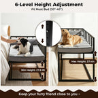 Bedside Dog Bed, Height Adjustable Elevated Co-Sleeper for Medium Large Dogs, Fits Low to High Beds (28-37in), Heavy-Duty Metal Bunk Bed Frame with Safety Side Rails & Washable Cushion