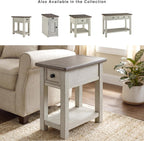Signature Design by Ashley Bolanburg Chairside End Table With Charging Station, Two-Tone Wood Accent Table With Drawer Storage, Plank Top Design for Living Room or Bedroom, Antique White