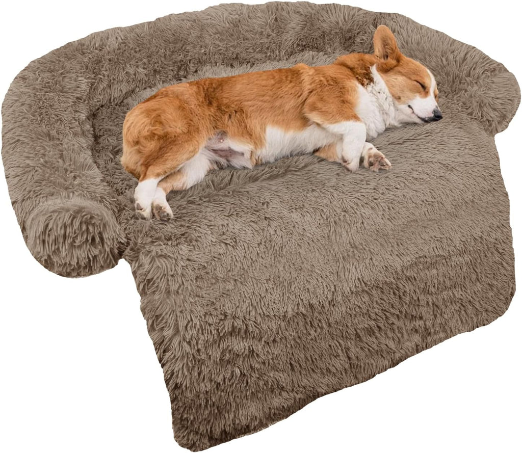 GGIB Cooling Dog Bed Mat with Bolster Pillow Washable Dog Couch Cover Breathable Summer Pet Couch Bed Protector Indoor(Large, Cooling Grey)
