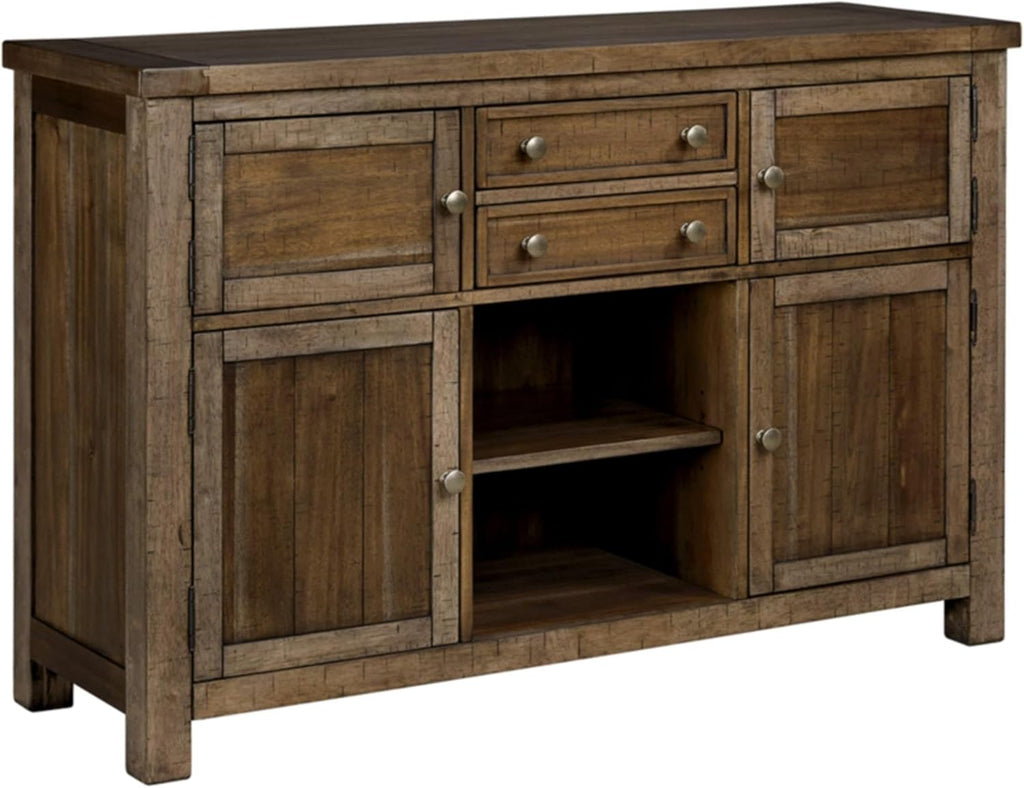 Signature Design by Ashley Moriville Dining Server, Rustic Sideboard Buffet Cabinet, 56" W, Grayish Brown, Storage for Kitchen & Dining Room