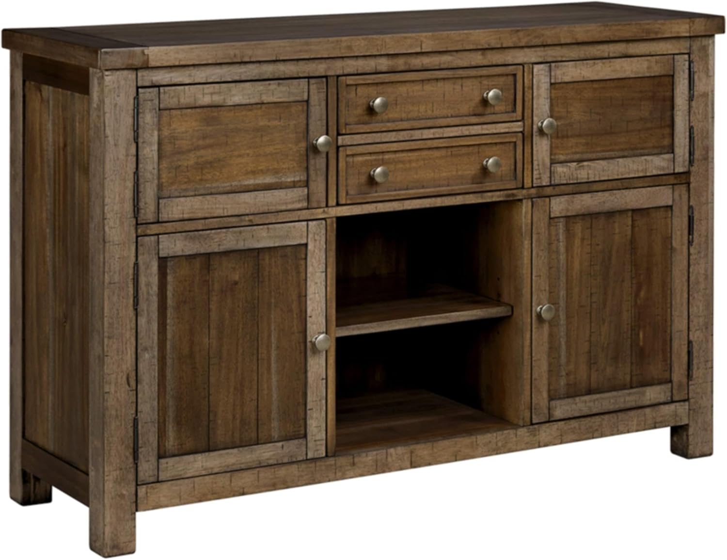 Signature Design by Ashley Moriville Dining Server, Rustic Sideboard Buffet Cabinet, 56" W, Grayish Brown, Storage for Kitchen & Dining Room