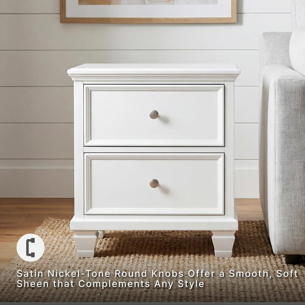 Signature Design by Ashley Fortman White Nightstand, 2 Drawer Storage, Hardwood Solids and MDF Construction, Traditional Wood Bedside Table, 25" W