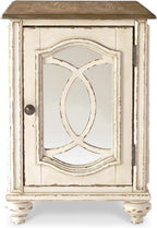 Signature Design by Ashley Realyn Chairside End Table, Living Room Side Table, Antique Two-Tone Mirrored Door, Ash Veneer, Wood and Engineered Wood, White/Brown, 18"W x 24"D x 25"H