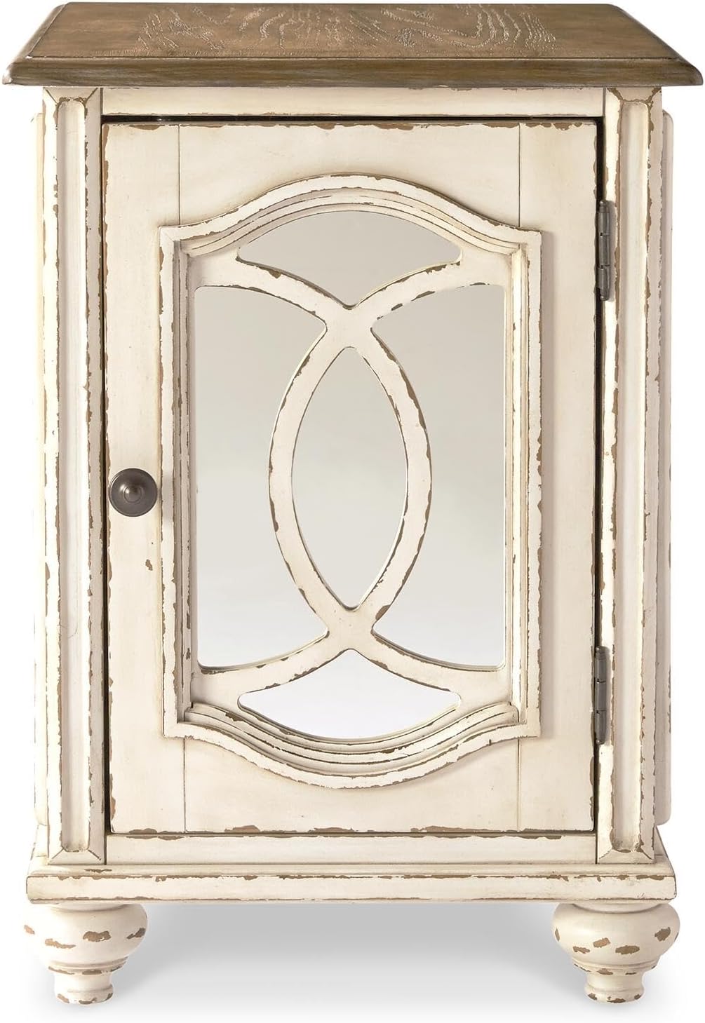 Signature Design by Ashley Realyn Chairside End Table, Living Room Side Table, Antique Two-Tone Mirrored Door, Ash Veneer, Wood and Engineered Wood, White/Brown, 18"W x 24"D x 25"H