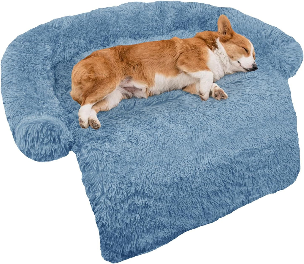 GGIB Cooling Dog Bed Mat with Bolster Pillow Washable Dog Couch Cover Breathable Summer Pet Couch Bed Protector Indoor(Large, Cooling Grey)