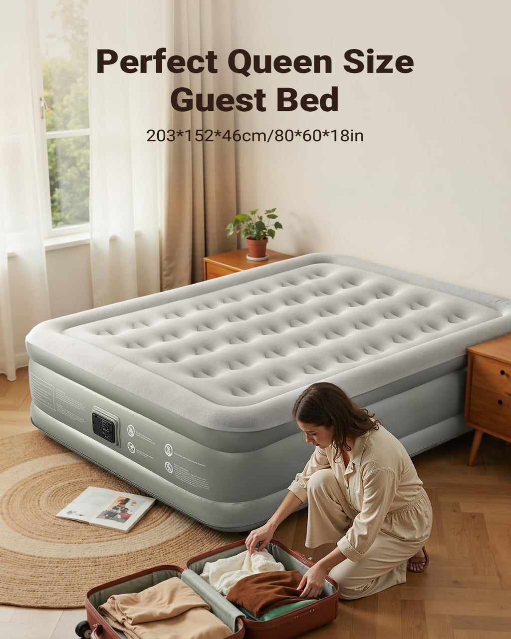 iDOO Air Mattress Queen with Built in Pump, 18 Raised Comfort Inflatable Blow up Mattress, Upgraded Support Structure Portable Air Bed for Guests and Home, Colchon Inflable, 650 lbs Max