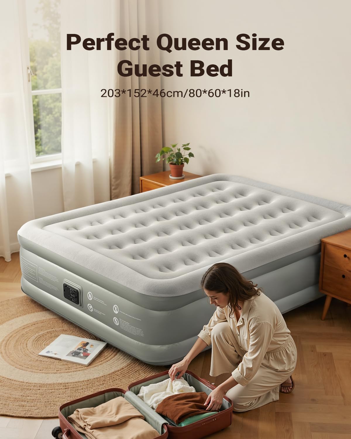 iDOO Air Mattress Queen with Built in Pump, 18 Raised Comfort Inflatable Blow up Mattress, Upgraded Support Structure Portable Air Bed for Guests and Home, Colchon Inflable, 650 lbs Max