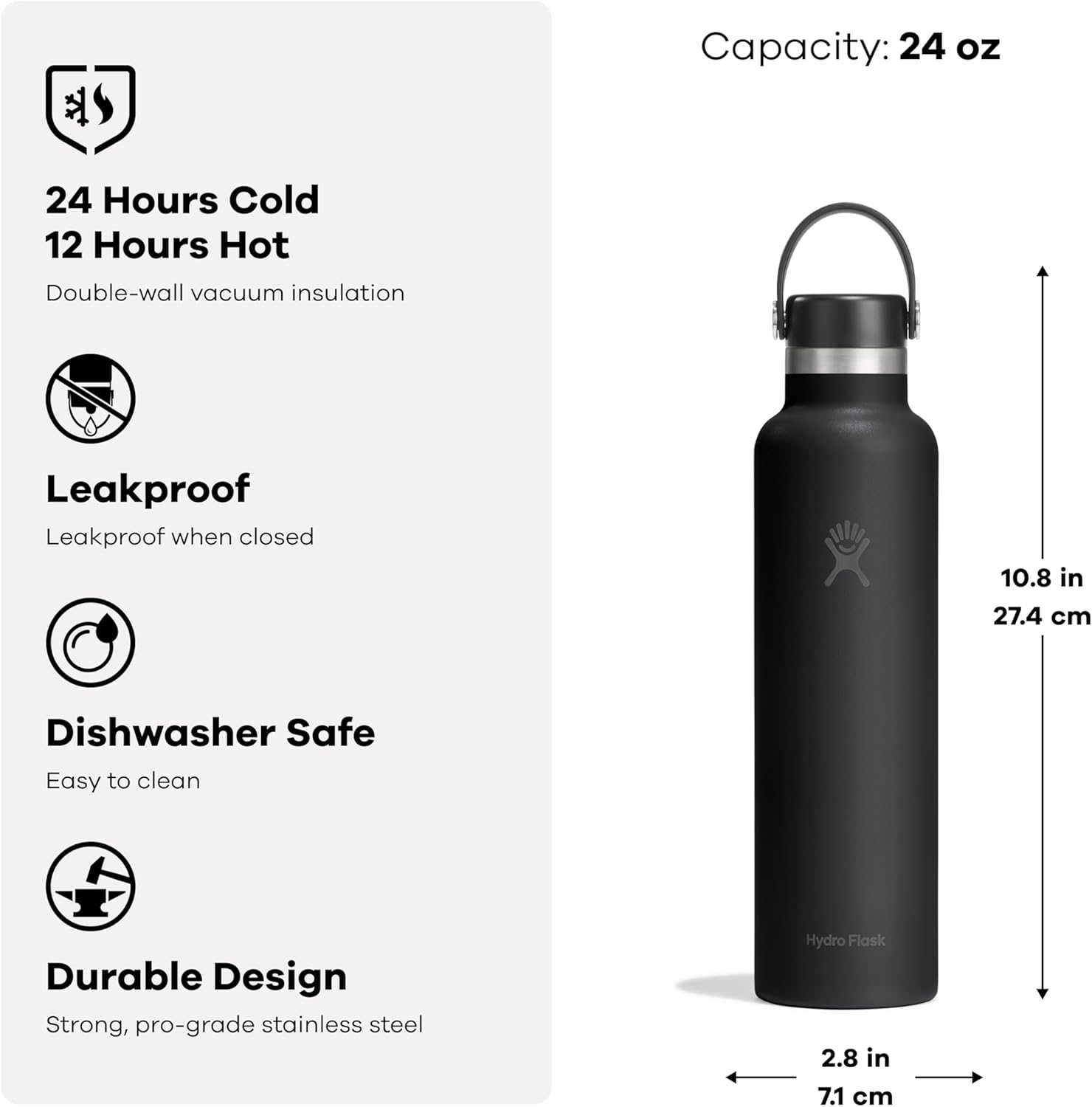 Hydro Flask Water Bottle - Insulated Stainless Steel - Non Spill, Leakproof in 24 Oz Popstar Pink