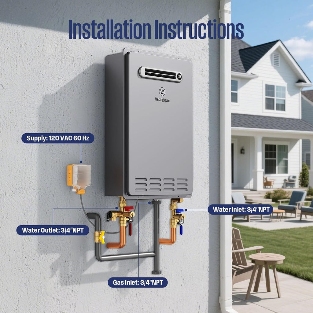Westinghouse Propane Tankless Water Heater Outdoor, 8.1 GPM 180,000 BTU Whole House Instant Hot Water Heater, ±1°F Temp Stability, Non-Condensing on Demand High Efficiency for 3-5 Fixtures, LPG, 26L