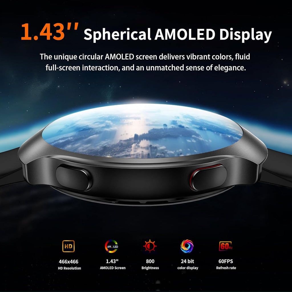 GPS Smart Watch for Men With AI (Answer/Make Call), 1.43" Micro-Spherical AMOLED Smartwatch for Android and iPhone, 150+ Sport Mode Fitness Tracker with HR, SpO2, Sleep Monitor, 5ATM Waterproof