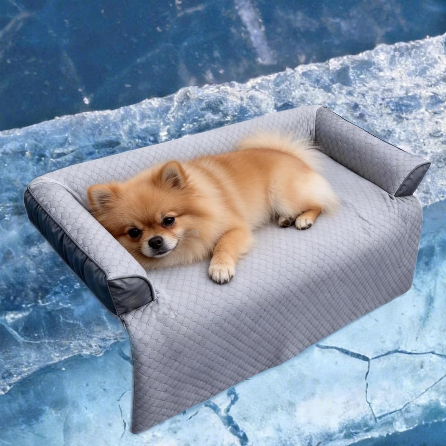 GGIB Cooling Dog Bed Mat with Bolster Pillow Washable Dog Couch Cover Breathable Summer Pet Couch Bed Protector Indoor(Large, Cooling Grey)