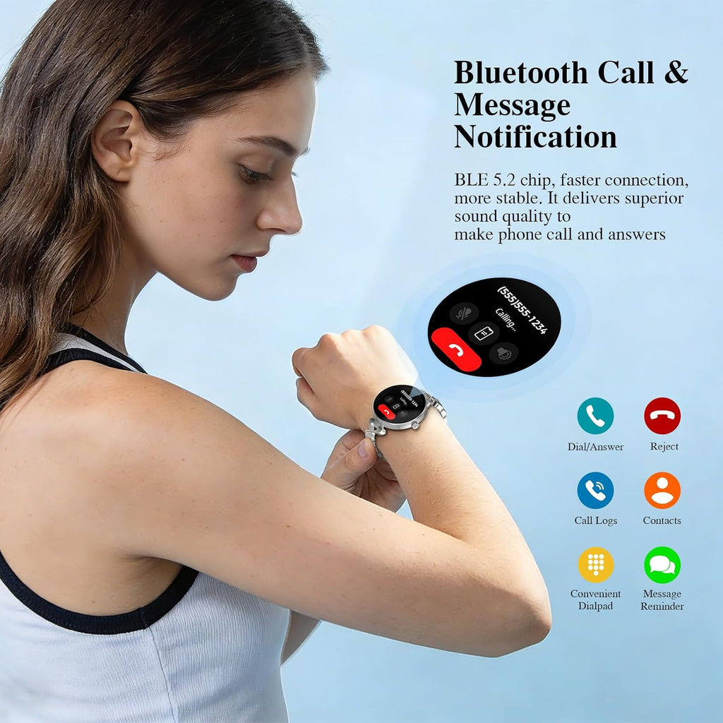 Smart Watches for Women, Answer/Make Call, 1.04'' AMOLED, 24H Sleep Tracker, Fitness Tracker with Heart Rate/Blood Pressure/SpO2/Stress Monitor, 100+ Sport Modes Waterproof Smartwatch for IOS/Android