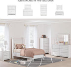 Signature Design by Ashley Mollviney White Coastal Dresser, Tall 5 Drawer Chest, Scalloped Girls Dresser, Engineered Wood and Laminate Bedroom Storage, Matte White, 32" W x 55" H