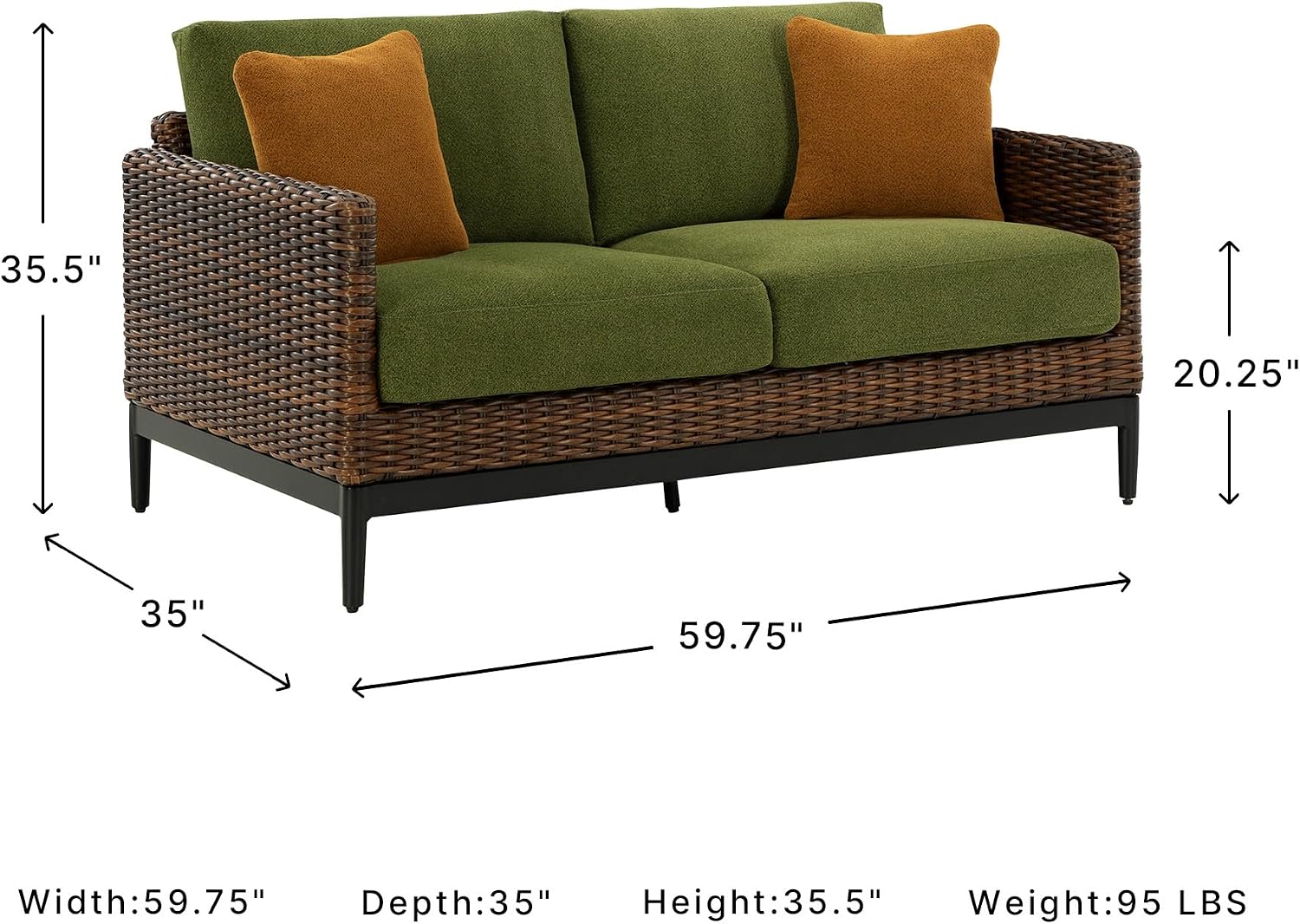 Ashley Horizon Hall Outdoor Loveseat with Cushion, UV-Resistant Nuvella Fabric, Resin Wicker & Aluminum Frame, Ideal for Deck or Lanai Furniture, Brown/Green