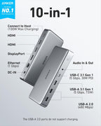 Anker Docking Station (DL6350), 10-Port Triple Display with Displaylink, Docking Station with Dual HDMI and DisplayPort for Windows Laptops, MacBook Air/Pro and More