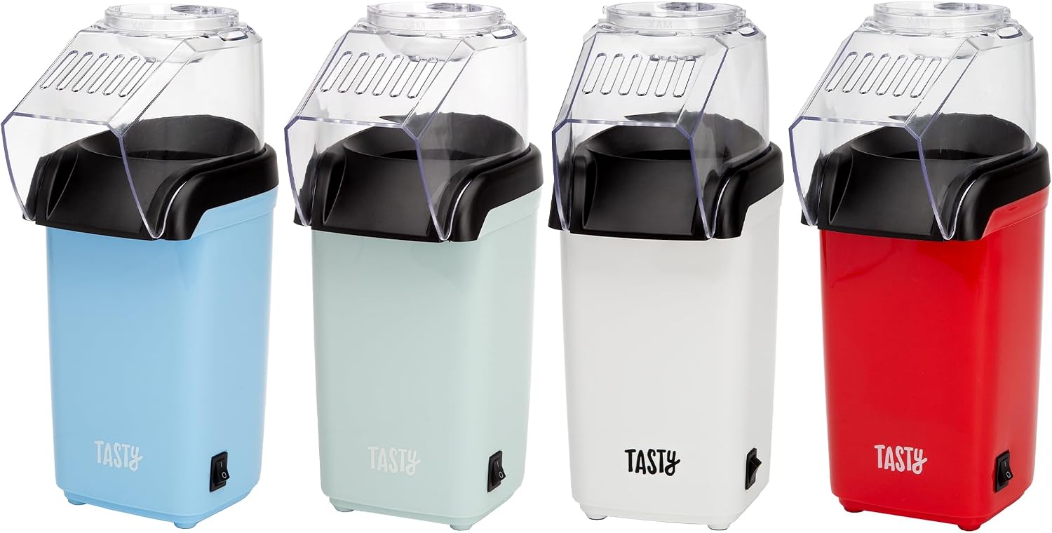 Tasty Hot Air Popcorn Popper, Healthy and Delicious Popcorn in Minutes, Fast and Easy-to-Use, Built-In Measuring Cup and Butter Warmer, 8 Cups, White