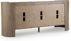 Signature Design by Ashley Fitzroy Accent Cabinet, Contemporary Solid Mango Wood & White Marble Top Sideboard with Anti-Tipping, Soft-Close Doors, Cord Openings, Light Brown & White, 66 Inch