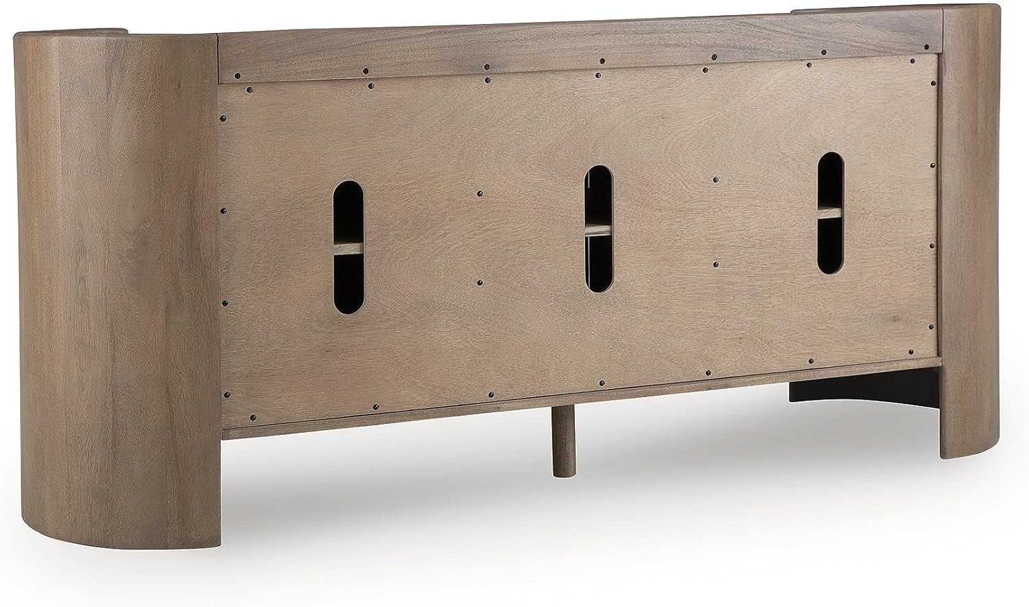 Signature Design by Ashley Fitzroy Accent Cabinet, Contemporary Solid Mango Wood & White Marble Top Sideboard with Anti-Tipping, Soft-Close Doors, Cord Openings, Light Brown & White, 66 Inch